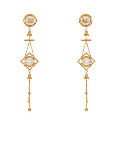 Balmain Brass And Pearl Pendant Earrings In Gold