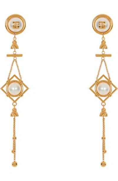 Balmain Brass And Pearl Pendant Earrings In Gold