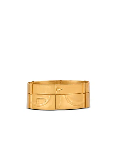 Balmain Brass Belt With Jeans Effect In Gold