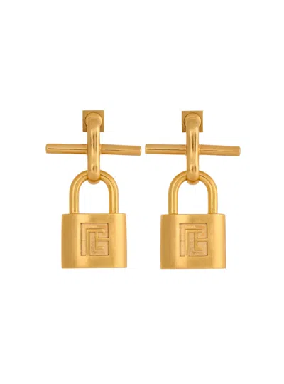 Balmain Brass Pulse Padlock Earrings In Gold