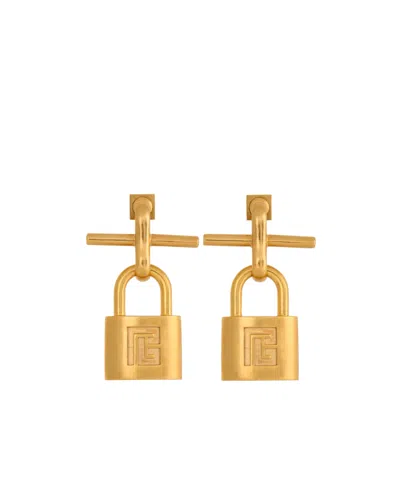 Balmain Brass Pulse Padlock Earrings In Brown