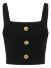 Balmain Cropped Sleeveless Top Gold Button Detail In Black