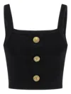 Balmain Cropped Sleeveless Top Gold Button Detail In Black
