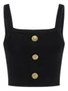 Balmain Cropped Sleeveless Top Gold Button Detail In Black