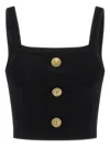Balmain Cropped Sleeveless Top Gold Button Detail In Black