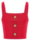 Balmain Ribbed Crop Top Gold Button Square Neckline In Pink