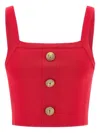 Balmain Ribbed Crop Top Gold Button Square Neckline In Red