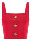 Balmain Ribbed Crop Top Gold Button Square Neckline In Red