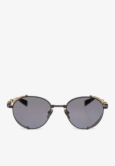 Balmain Brigade 1 Round Sunglasses In Gray