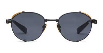 Balmain Brigade-i - Matte Black / 18k Gold Sunglasses In Black/gold