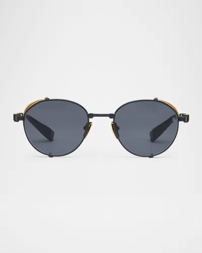 Balmain Brigade-i Round Titanium Sunglasses In Gray