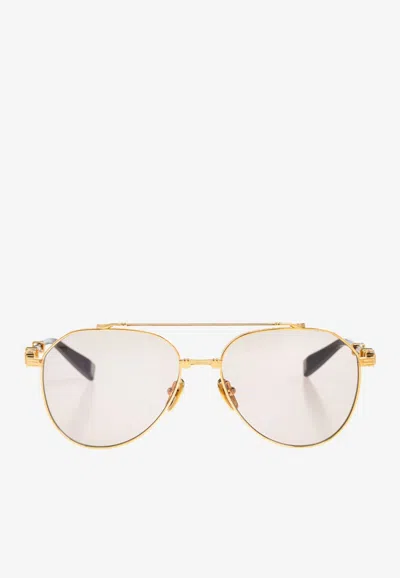Balmain Brigade Iv Aviator Sunglasses In Gold