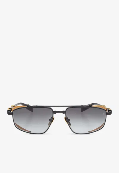 Balmain Brigade V Rectangular Sunglasses In Gray