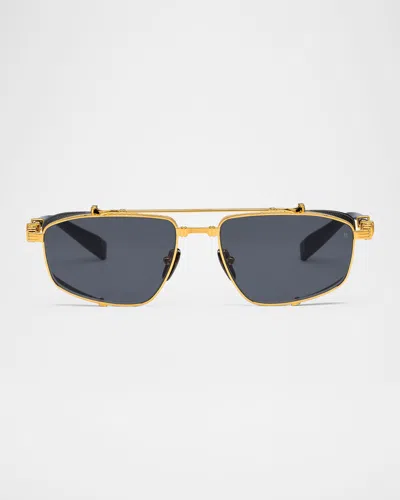 Balmain Brigade-v Aviator Titanium Sunglasses In Gold Black