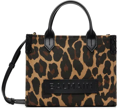 Balmain Brown & Black B-army Small Leopard Print Bag In Animal Print