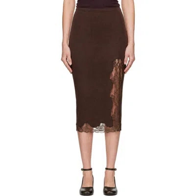 Balmain Brown Knit Slit Midi Skirt In A91 - Brown - Chatai