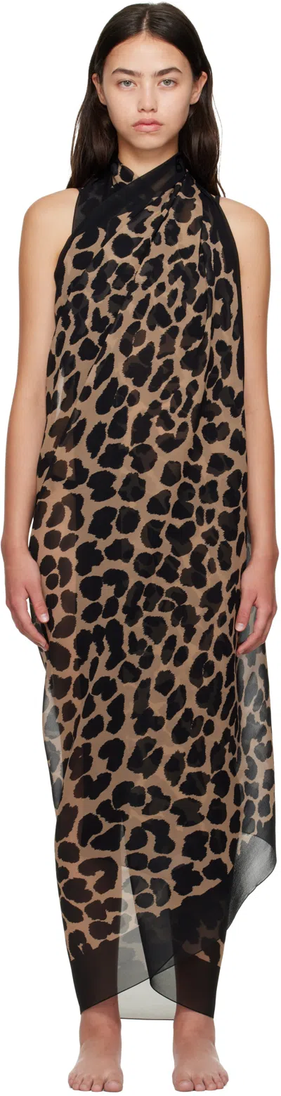 Balmain Brown Leopard Beach Wrap Cover-up Dress