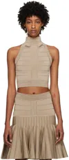 Balmain Brown Mock Neck Tank Top In 0av Sable