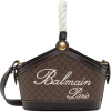 BALMAIN BROWN MONOGRAM CANVAS & LEATHER BUCKET BAG