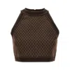 Balmain Mini Monogram Jaquard Crop Top In Brown