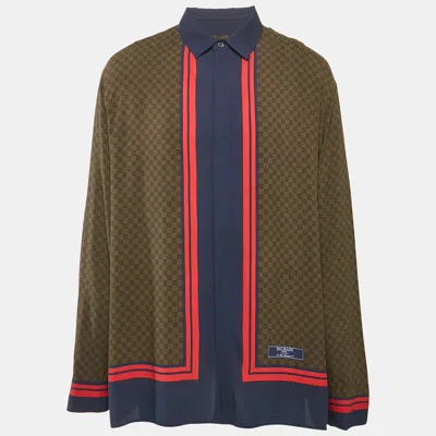 Pre-owned Balmain Brown Monogram Print Crepe Button Front Vacation Shirt Xl