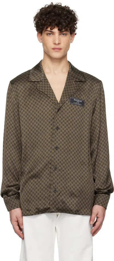 Balmain Brown Monogram Shirt In Wfp Marron/marron Fo