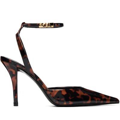 Balmain Brown Printed Patent Leather Strappy Heels In 8gt Tartaruga