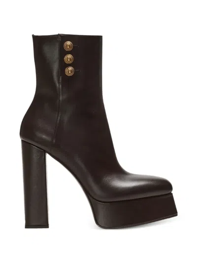 Balmain Brune-calfskin Ankle Boots In Brown