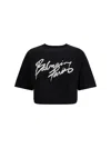 Balmain Brush Print Boxy Cropped T-shirt In Black