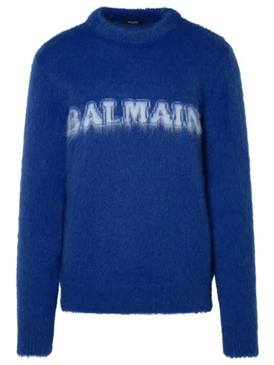 Balmain Brushed Mohair Sweater In Siu Cobalt Blanc