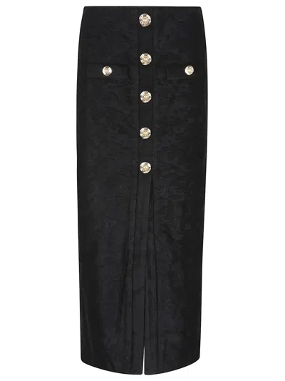 Balmain Btn Bouclette Baroque Long Midi Skirt In Black