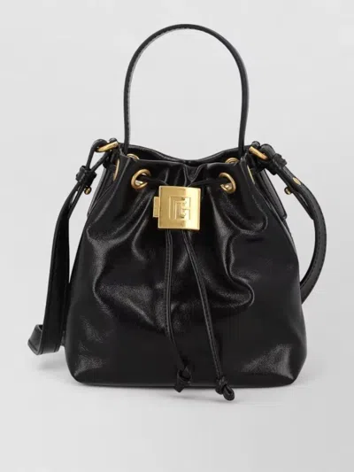 Balmain Bucket Bag Adjustable Strap Gold Tone Hardware In Black