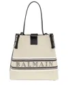 Balmain Women Release Bucket Bag In Canvas And Leather In Neutral