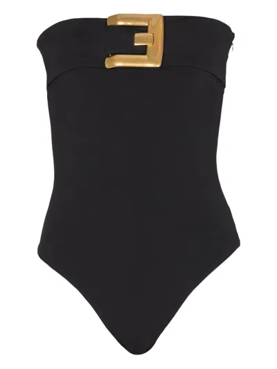BALMAIN BUCKLE CREPE-TEXTURE BODYSUIT