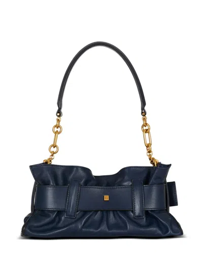 Balmain Buckle-detail Calfskin Shoulder Bag In Blue