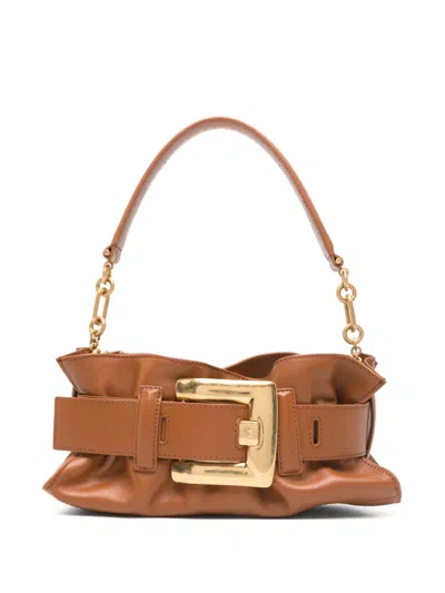 Balmain Buckle-chain Leather Tote Bag In Brown