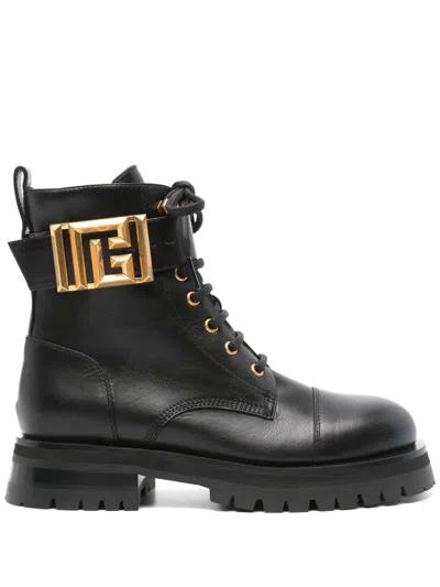 BALMAIN BUCKLED-ANKLE LEATHER BOOTS