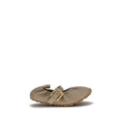 Balmain Buckle-strap Lambskin Ballet Flat In Beige