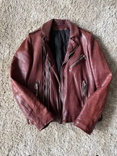 Pre-owned Balmain Burgundy Biker Leather Jacket In Red