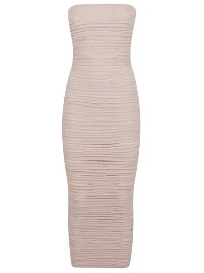 Balmain Bustier Glittered Midi Dress In Guw Beige Poudre Argent