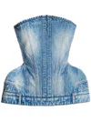 Balmain Bustier-style Denim Top In Blue