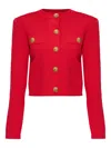 Balmain Buttoned Strong-shoulder Knit Crop Jacket In Red