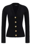 Balmain Black Buttoned V-neck Light Knit Cardigan In Black