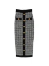 Balmain Tweed Long Skirt High Waist Midi In Black