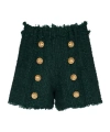 Balmain Frayed Button-embellished Bouclé Shorts In Black