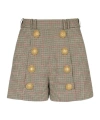 Balmain Checked Wool Blend High Rise Shorts In Nude