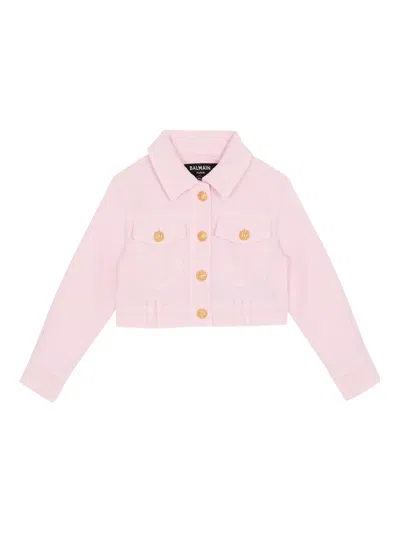 Balmain Kids' Button Cotton Jacket In Pink