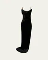 Balmain Button Cowl-neck Velvet Slit Maxi Dress