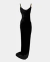 Balmain Button Cowl-neck Velvet Slit Maxi Dress