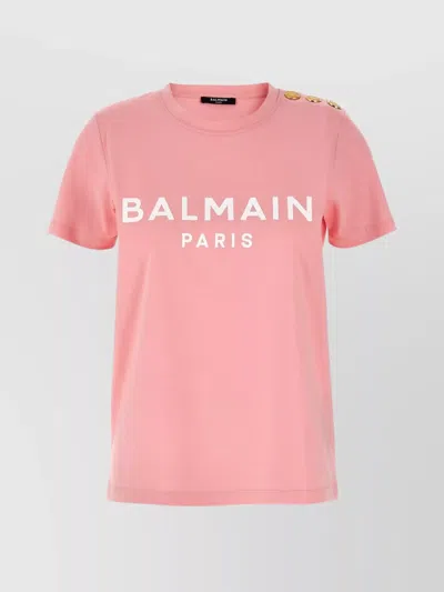 Balmain Button Detail Crew Neck Short Sleeves Top